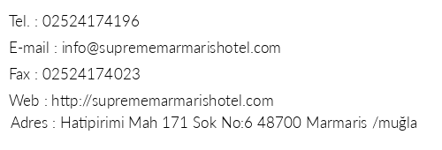 Supreme Hotel telefon numaralar, faks, e-mail, posta adresi ve iletiim bilgileri
